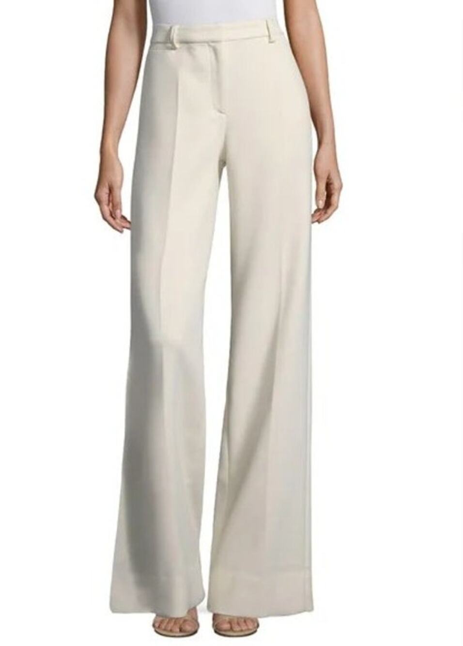 Tory Burch Thomas Trouser High Rise Wide Leg Textured Double Weave Ivory Twill